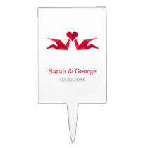 origami red cranes Wedding personalized cake picks