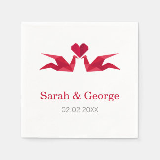 origami red cranes Wedding personalized napkins