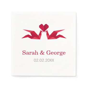 origami red cranes Wedding personalized napkins
