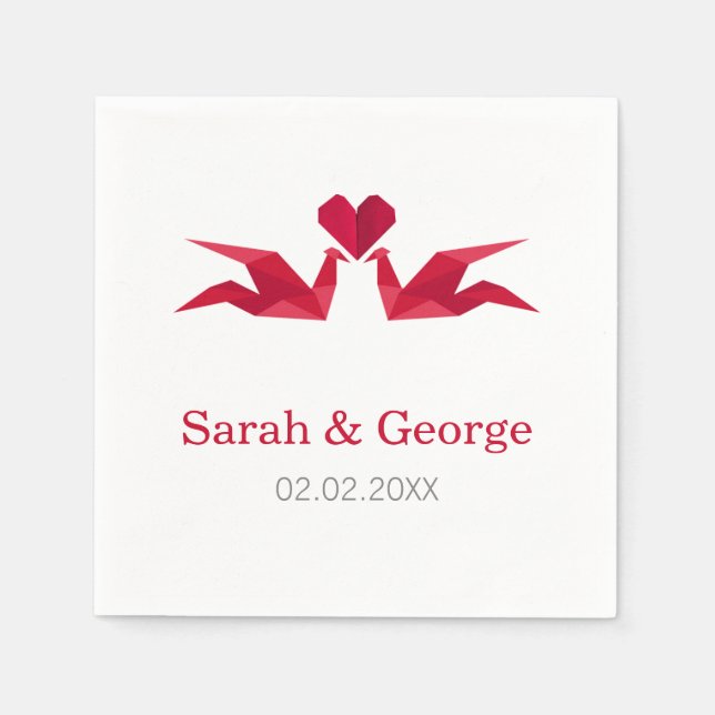 origami red cranes Wedding personalized napkins (Front)