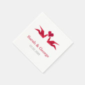 origami red cranes Wedding personalized napkins (Corner)