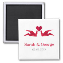 origami red cranes Wedding save date magnets
