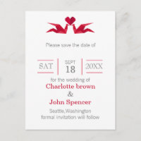 origami red cranes wedding save the dates
