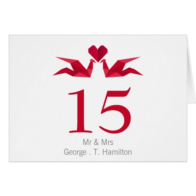 origami red cranes Wedding table seating card (Front Horizontal)