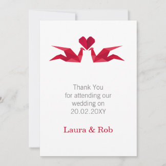 origami red cranes Wedding Thank You cards