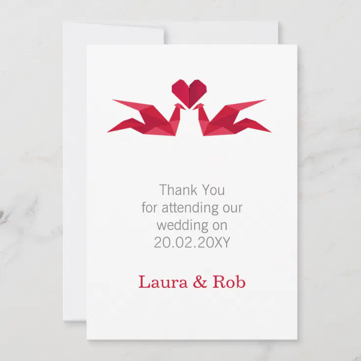 origami red cranes Wedding Thank You cards Zazzle