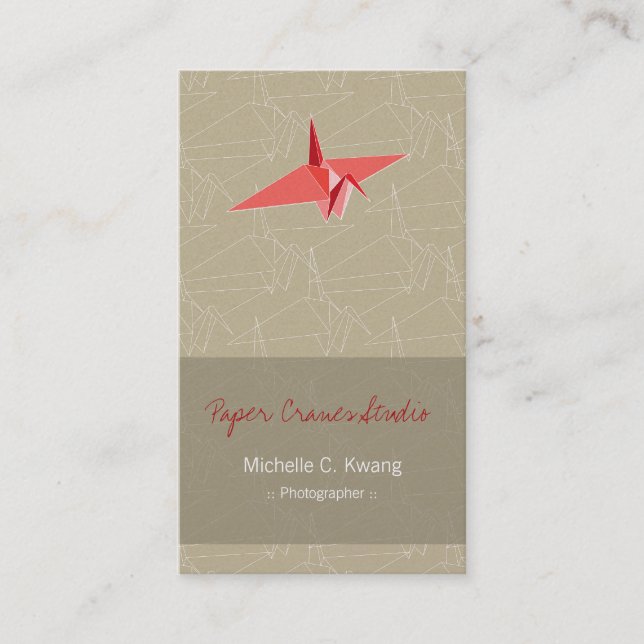 Origami Red Paper Crane Zen Japanese Modern Art Business Card (Front)