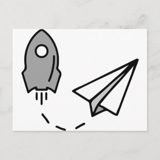 origami Rocket and paper airplane Postcard