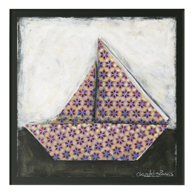 Origami Sailboat on Star Design Paper Acrylic Print (Front)