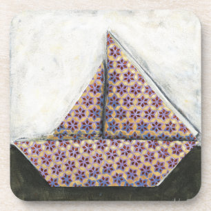 Origami Sailboat on Star Design Paper Coaster