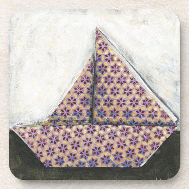 Origami Sailboat on Star Design Paper Coaster (Front)