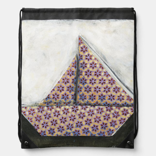 Origami Sailboat on Star Design Paper Drawstring Bag (Front)