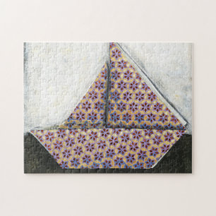 Origami Sailboat on Star Design Paper Jigsaw Puzzle