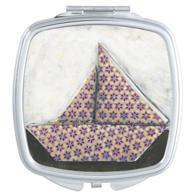 Origami Sailboat on Star Design Paper Makeup Mirror (Front)