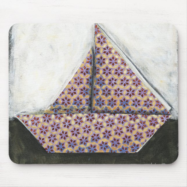 Origami Sailboat on Star Design Paper Mouse Pad (Front)