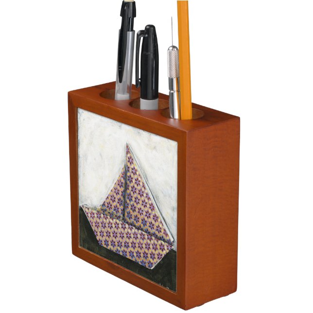 Origami Sailboat on Star Design Paper Pencil Holder (In Situ)