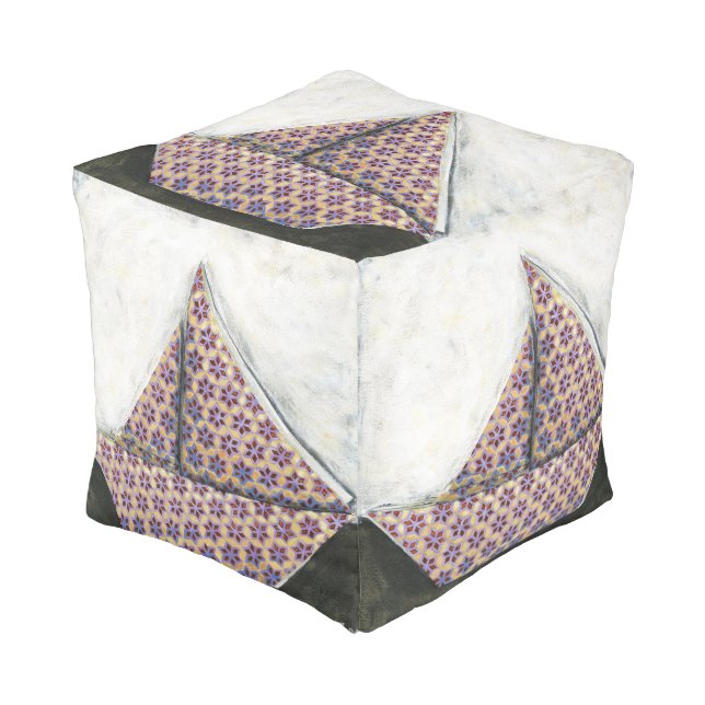 Origami Sailboat on Star Design Paper Pouf (Angled Front)