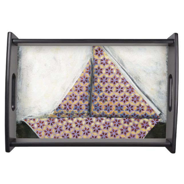 Origami Sailboat on Star Design Paper Serving Tray (Front)