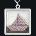 Origami Sailboat on Star Design Paper Silver Plated Necklace<br><div class="desc">A simple origami sailboat floating on a black and white background. Created by Chariklia Zarris,  the sailboat looks like it was made origami style out of star design paper. Get your copy today!</div>