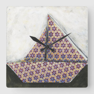 Origami Sailboat on Star Design Paper Square Wall Clock