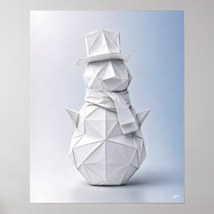 Origami Snowman in Top Hat Poster