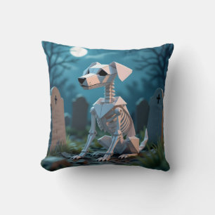 Origami Spooky Skeleton Dog Halloween Throw Pillow