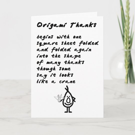 Origami Thanks - a funny thank you poem | Zazzle.com