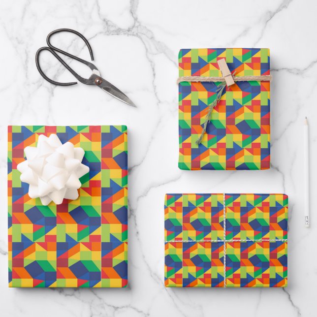 Origami Triangle Abstract Colorful Pattern Wrapping Paper Sheets (Front)