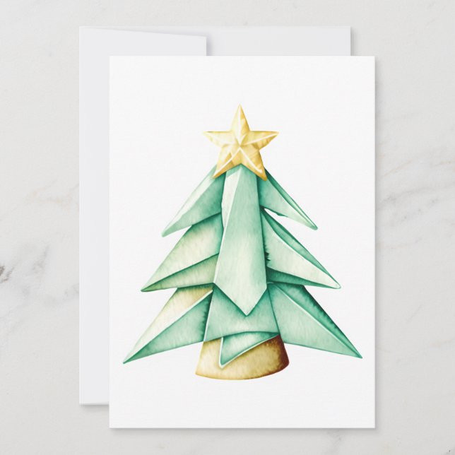 Origami Watercolor Christmas Tree Holiday Card (Front)