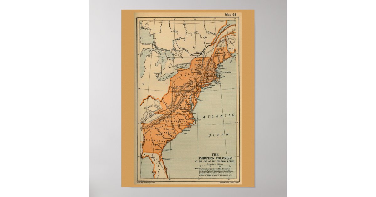 Original 13 American Colonies Map Poster | Zazzle