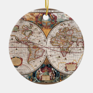 Original 17th Century World-Map latin 1600s Ceramic Ornament