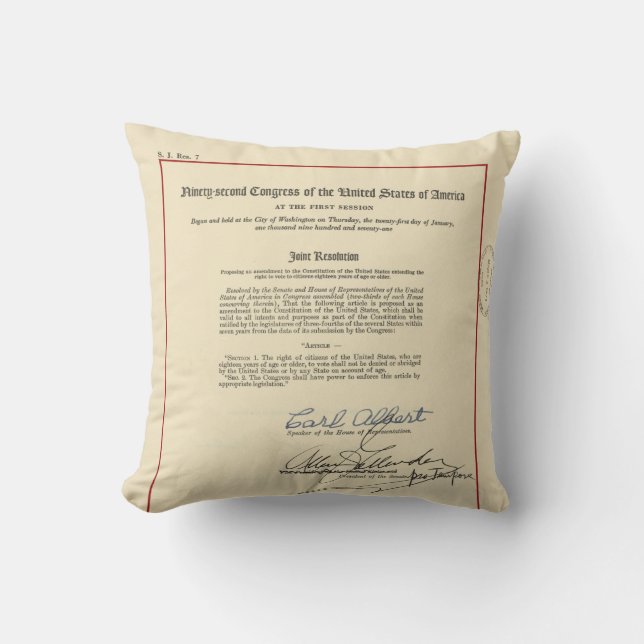 ORIGINAL 26th Amendment U.S. Constitution Throw Pillow (Front)
