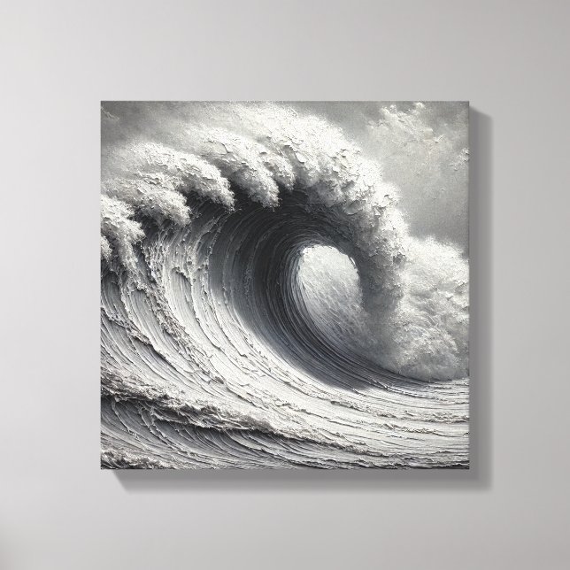 Original 3D White Ocean Wave Oil Painting Canvas Print (Front)