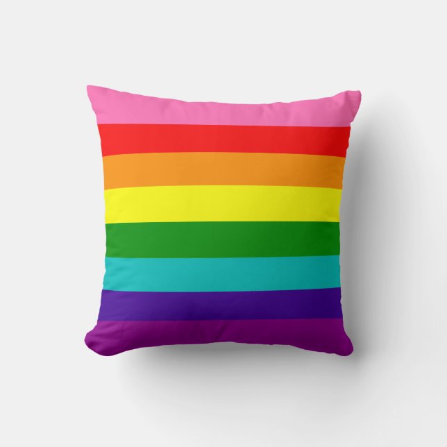 Original 8-Stripe LGBT Gay Pride Rainbow Flag Throw Pillow (Front)