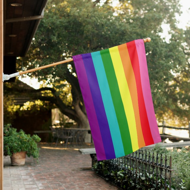 Original 8 Stripe Vertical Rainbow Pride House Flag (In SItu)