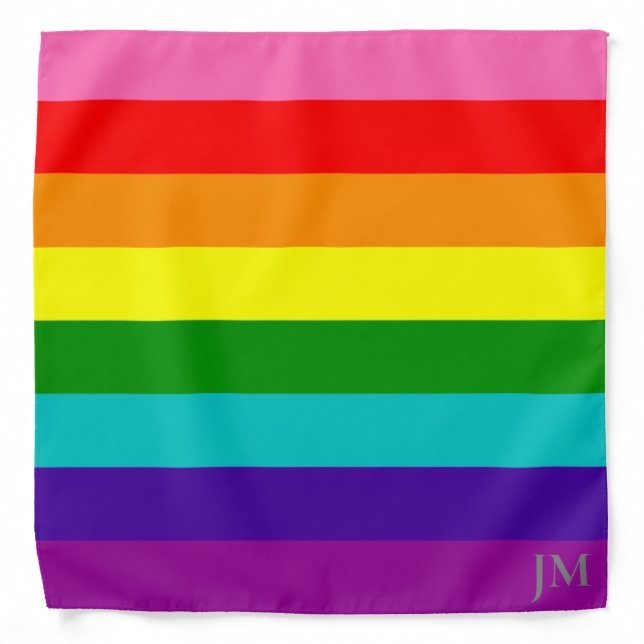 Original 8 Stripes LGBT Rainbow Flag Monogrammed Bandana (Front)