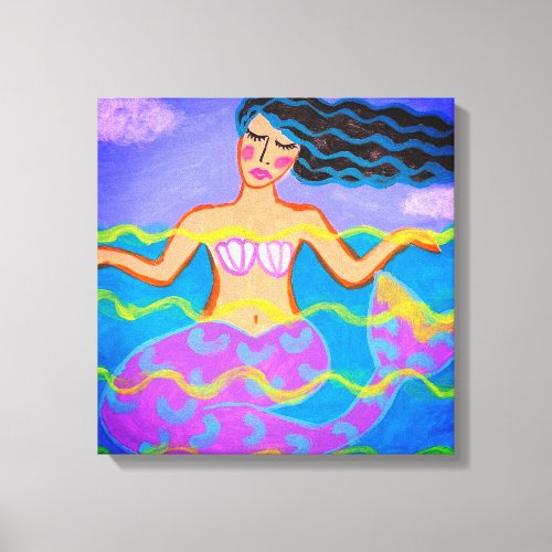 Original Abstract Acrylic Mermaid Painting  Canvas Print