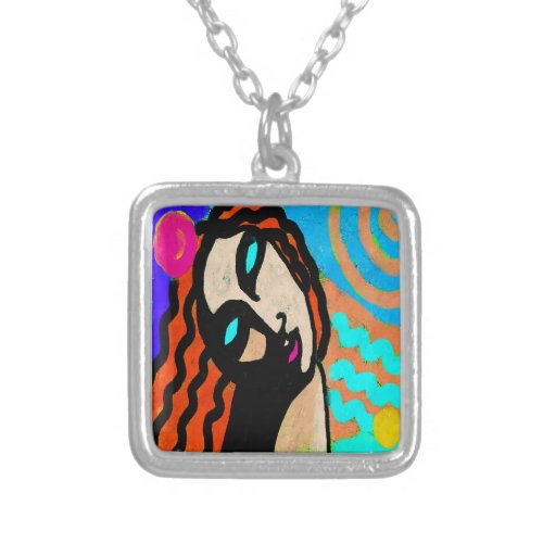 Original Abstract Art to Wear Silver Plated Necklace
