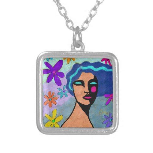Original Abstract Art to Wear Silver Plated Necklace