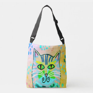 Original Abstract Cat Painting on Tote Bag