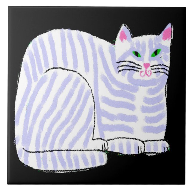Original Abstract Digital Cat Art Ceramic Tile (Front)