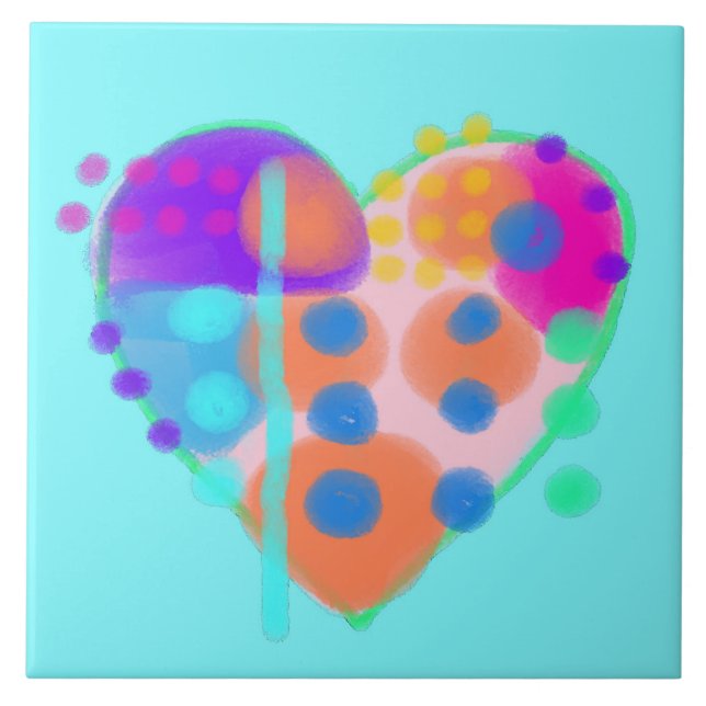 Original Abstract Digital Heart Painting Ceramic Tile (Front)