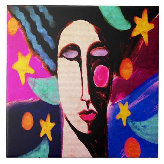 Original Abstract Digital Painting of a Woman Ceramic Tile (Front)