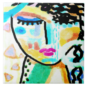 Original Abstract Digital Painting of a Woman Ceramic Tile