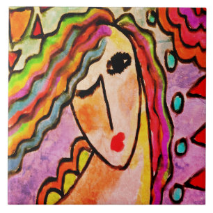 Original Abstract Digital Painting of a Woman Ceramic Tile