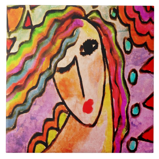 Original Abstract Digital Painting of a Woman Ceramic Tile (Front)