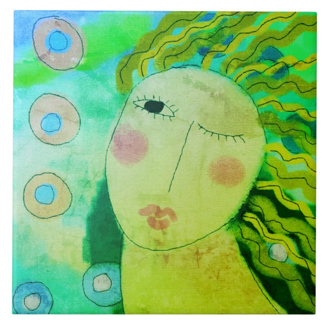 Original Abstract Digital Painting of a Woman Ceramic Tile (Front)