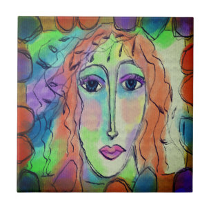 Original Abstract Digital Portrait of a Woman Ceramic Tile