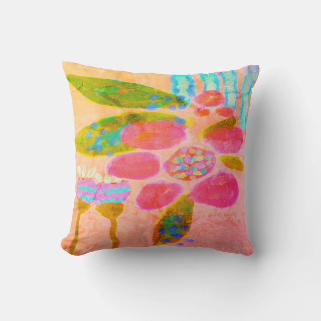 Original Abstract Floral Painting on  Throw Pillow (Front)