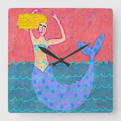 Original Abstract Mermaid Art Square Wall Clock